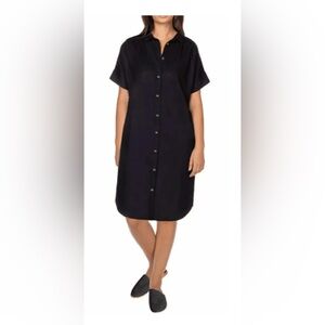 Well Worn Linen Blend Black Button Down Dress with Pockets  NWOT